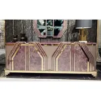 Casa Padrino Luxus Art Deco Sideboard Lila / Grau / Gold - Prunkvoller Massivholz Schrank mit 4 Türen und Marmoroptik - Luxus Art Deco Wohnzimmer & Hotel Möbel