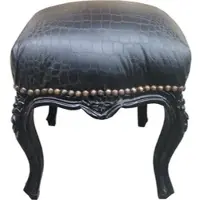 Casa Padrino Barock Sitzhocker Schwarz/Schwarz Croco Lederoptik Höhe 40 cm, Breite 35 cm - Barock Möbel