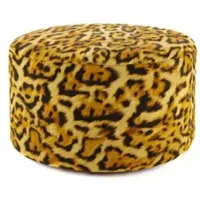 Casa Padrino Luxus Fußhocker mit Leopard Muster Ø 75 x H. 30 cm - Runder Samt Hocker - Wohnzimmer Möbel - Hotel Möbel - Luxus Möbel - Luxus Einrichtung