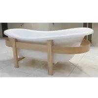 Casa Padrino Luxus Retro Badewanne Weiß / Naturfarben 178 x 76 x H. 73 cm - Freistehende Badewanne mit Holzrahmen - Retro Badezimmer Möbel