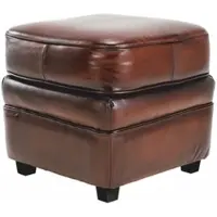 Casa Padrino Luxus Leder Hocker Braun / Schwarz 45 cm - Luxus Echtleder Möbel