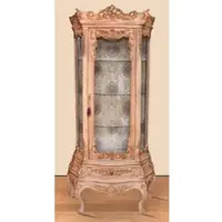 Casa Padrino Barock Vitrine Naturfarben - Prunkvoller Barock Vitrinenschrank mit Glastür und Schublade - Handgefertigte Barock Wohnzimmer Möbel