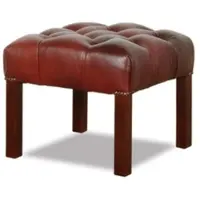 Casa Padrino Chesterfield Echtleder Hocker in weinrot mit dunkelbraunen Beinen 50 x 50 x H. 45 cm - Wohnzimmermöbel
