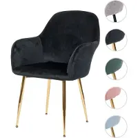 Mendler Esszimmerstuhl HWC-F18, Stuhl Küchenstuhl, Retro Design Samt schwarz, goldene Beine