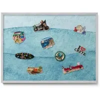 Tulup MAGNETTAFEL 70x50 cm Silberner Rahmen Aquarell Blaue Wellen