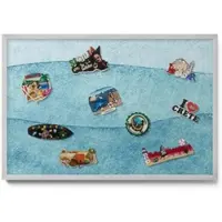 Tulup Magnettafel Dekoratives Magnetboard aus Metall Aquarell Blaue Wellen 60x40 cm Magnettafel für Urlaubsmitbringsel Silberner Rahmen
