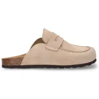 Manfield Beigefarbene Veloursleder-Clogs | Größe 40