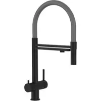 VIZIO 3 Wege Wasserhahn Küchenarmatur Edelstahl Massiv mit 360° Schwenkbarem Auslauf und Abnehmbare 2 Strahl Handbrause PVD Schwarz Matt Grau
