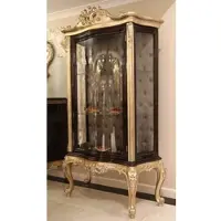 Casa Padrino Luxus Barock Vitrine Dunkelbraun / Beige / Gold 120 x 50 x H. 205 cm - Massivholz Vitrinenschrank - Wohnzimmerschrank - Edle Barock Möbel