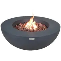 Elementi Gas Feuertisch LUNAR BOWL Feuerstelle aus Beton - für Garten, Balkon and Terrasse, wetterbeständig, Dunkelgrau 107x107x40cm