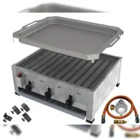 ChattenGlut ChattenTec Professional doppelwandiger Gastrobräter 3-flammig Tischgerät 12 kW, Flüssiggas 650x530x280 mm mit Gewerberegler und Rost und Pfanne