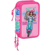 Barbie Gefülltes Dreifach-Federmäppchen 37 Teile, Blau/Pink