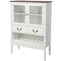Costway Weinschrank aus Kiefernholz, freistehender Schrank mit 2 Türen, 2 Schubladen aus gehärtetem Glas, Küchen Sideboard mit Kippsicherung für Küche， Esszimmer & Wohnzimmer (Weiß)