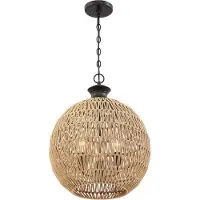 QUOIZEL Elstead Casablanca Pendelleuchte E27 3-fach Palladianische Bronze Papierseil naturfarben
