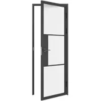 Inova Loft Glastür 930 x 2315 mm, DIN Links, satiniertes Glas, Stahlrahmen schwarz, Komplettset inkl. Zarge und Türklinke