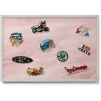 Tulup Magnettafel Magnettafel für Urlaubsmitbringsel Pastellfarbene Felsstruktur 60x40 cm Metalltafel für Magnete Silberner Rahmen