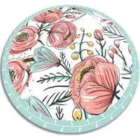 Tulup Teppich Zarte Blüten PVC Vloer Mat 110x110 cm Rot PVC Floor Mat Vinylmat Runden Vloerkleed Op Vinyl