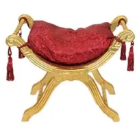 Casa Padrino Barock Sitzhocker - Kreuzhocker Bordeaux Muster / Gold - Antik Möbel