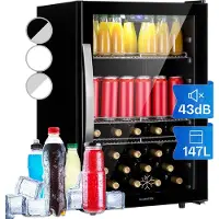 Klarstein Mini Kühlschrank mit Glastür, Mini-Kühlschrank für Zimmer, Getränkekühlschrank Klein mit Verstellbaren Ablagen, Kleiner Kühlschrank 147 Liter, Indoor/Outdoor Kühlschrank Leise