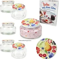 MamboCat 6er Set Joghurtglas 435ml Einmachglas Comic-Obst Deckel Heft Marmelade Frucht