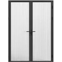 Vente-unique Komplette 2-flügelige Doppeltür aus Aluminium und strukturiertem gehärtetem Glas - 2 x H 204 x B 93 cm - Schwarz - LOXTON