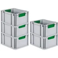 Proregal 5x Eurobox NextGen Color | HxBxT 22x30x40cm | 20 Liter | Griffe grün geschlossen | Glatter Boden | Eurobehälter