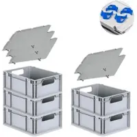 Proregal SparSet 5x Eurobox NextGen Economy mit Auflagedeckel & 4x Verschlüsse Blau, Griffe offen, HxBxT 17x30x40cm, 16L, Eurobehälter, Box