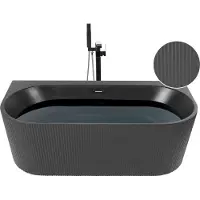 Beliani Ovale Rückwandbadewanne Mattschwarz Acryl 171 x 90 cm Geriffelte Oberfläche moderner Stil Badezimmer