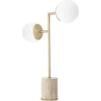 Casa Padrino Luxus Tischleuchte Travertin / Antik Messing / Weiß 51 x H. 70 cm - Schreibtischleuchte mit Travertin Sockel und Glas Lampenschirmen - Luxus Leuchten - Luxus Möbel - Luxus Interior