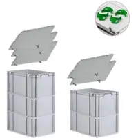 Proregal SparSet 5x Eurobox NextGen Economy mit Auflagedeckel & 4x Verschlüsse Grün, Griffe zu, HxBxT 32x40x60cm, 65L, Eurobehälter, Box