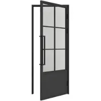 Inova Loftglastür 930x2040 mm, Stahl schwarz mit Klarglas Einsatz, Komplettset inkl. Türzarge und Griffstange, DIN Rechts