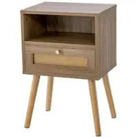 Costway Nachttisch Rattan aus Holz mit Schublade 40 x 30 x 60,5 cm