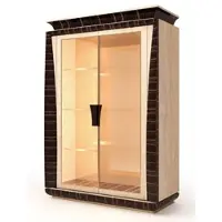 Casa Padrino Luxus Vitrine Naturfarben / Dunkelbraun 139 x 61 x H. 205 cm - Massivholz Vitrinenschrank mit 2 Glastüren - Wohnzimmer Möbel - Hotel Möbel - Luxus Qualität - Made in Italy