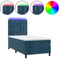 vidaXL Boxspringbett mit Matratze & LED Dunkelblau 80x200 cm Samt