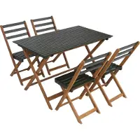 Mendler Garnitur MCW-P72, Sitzgruppe Lounge-Set Garten 4x Stuhl Tisch, Akazie Holz klappbar natur-grün