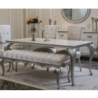 Casa Padrino Luxus Barock Esstisch Weiß / Silber - Eleganter Massivholz Küchentisch im Barockstil - Barock Esszimmer Möbel