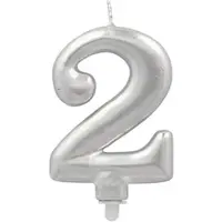 Papstar Zahlenkerze mit Halter 7 cm silber "2" 12 Stück