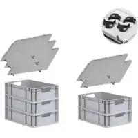 Proregal SuperSparSet 5x Eurobox NextGen Economy mit Auflagedeckel & 4x Verschlüsse Schwarz, Griffe offen, HxBxT 17x40x60cm, 34L, Eurobehälter, Box