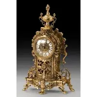 Casa Padrino Luxus Barock Tischuhr Gold 23 x H. 37 cm - Handgefertigte Bronze Uhr im Barockstil - Barock Schreibtischuhr - Barock Schreibtisch Deko - Barock Deko Accessoires - Barockstil Uhren