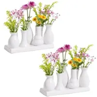 H&D Manufaktur Jinfa Handgefertigte kleine Keramik Deko Blumenvasen 2 Set aus 7 Vasen in weiß