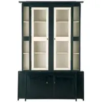 Casa Padrino Luxus Landhausstil Vitrine Schwarz / Weiß 180 x 45 x H. 270 cm - Handgefertigter Vitrinenschrank - Massivholz Küchenschrank - Landhausstil Möbel