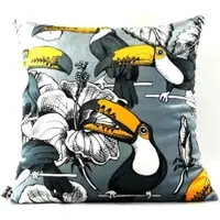 Casa Padrino Luxus Kissen Toronto Parrots Grau / Mehrfarbig 45 x 45 cm - Feinster Samtstoff - Luxus Qualität