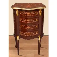 Casa Padrino Barock Nachtkommode Dunkelbraun Intarsien / Gold - Handgefertigte Massivholz Kommode im Barockstil - Antik Stil Nachttisch - Beistelltisch mit 4 Schubladen - Barock Möbel