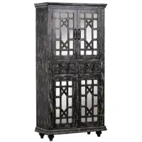 Casa Padrino Landhausstil Vitrine Vintage Schwarz 90 x 40 x H. 180 cm - Massivholz Schrank mit 4 verspiegelten Türen und 2 Schubladen - Vitrinenschrank - Landhausstil Möbel
