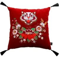 Casa Padrino Luxus Deko Kissen mit Troddeln Cat Rot / Schwarz 45 x 45 cm - Feinster Samtstoff - Wohnzimmer Kissen