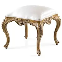 Casa Padrino Luxus Barock Leder Hocker Weiß / Braun - Handgefertigter Barockstil Sitzhocker mit hochwertigem Echtleder - Barock Möbel - Edel & Prunkvoll - Luxus Qualität - Made in Italy