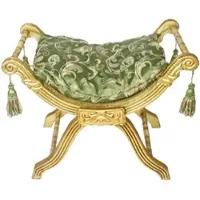 Casa Padrino Barock Sitzhocker - Kreuzhocker Grün Muster / Gold - Antik Möbel