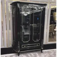 Casa Padrino Luxus Barock Vitrine mit 2 Glastüren und Schublade Schwarz / Gold - Barockstil Möbel