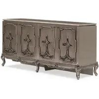 Casa Padrino Luxus Barock Sideboard Silber - Barockstil Massivholz Schrank mit 4 Türen - Luxus Esszimmer Möbel im Barockstil - Barock Esszimmer Möbel - Barock Küchen Möbel