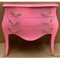 Casa Padrino Barock Kommode mit 3 Schubladen Rosa / Silber - Handgefertigte Massivholz Kommode im Barockstil - Schlafzimmer Möbel im Barockstil - Barock Möbel - Barock Einrichtung